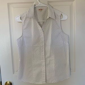 Sleeveless Button-Up Collared Blouse with Polka-Dots